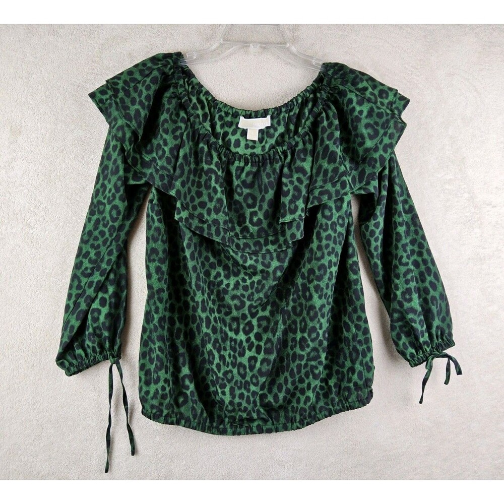 Michael Kors MK Women’s Off Shoulder Tie Wrist Leopard Print Top Size S